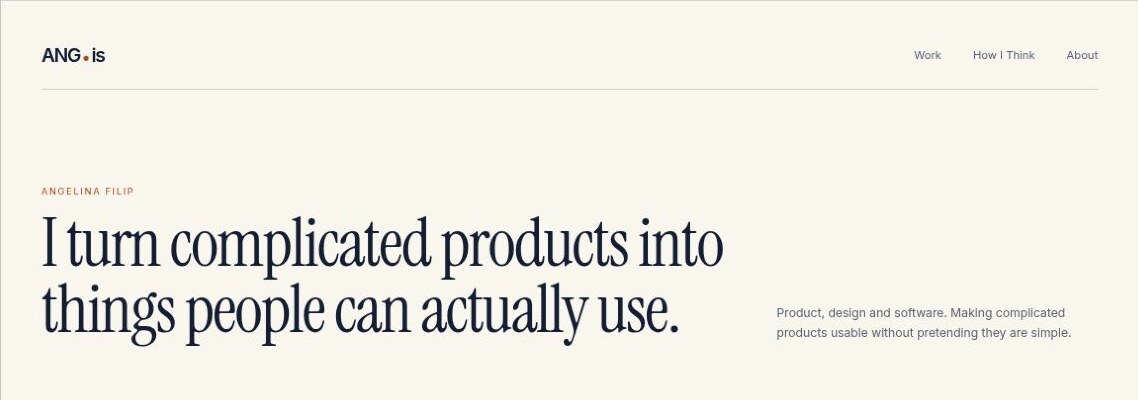 Final ANG.is SvelteKit portfolio with a warm off-white background and a large serif headline